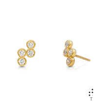 Load image into Gallery viewer, Braille Initial "T" Diamond Bezel Earrings